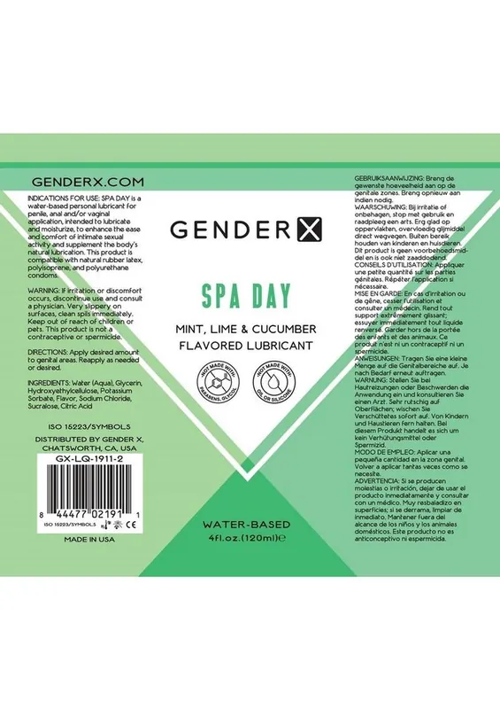 Best Seller Gender X Spa Day Water Based Flavored Lubricant 4oz - Mint