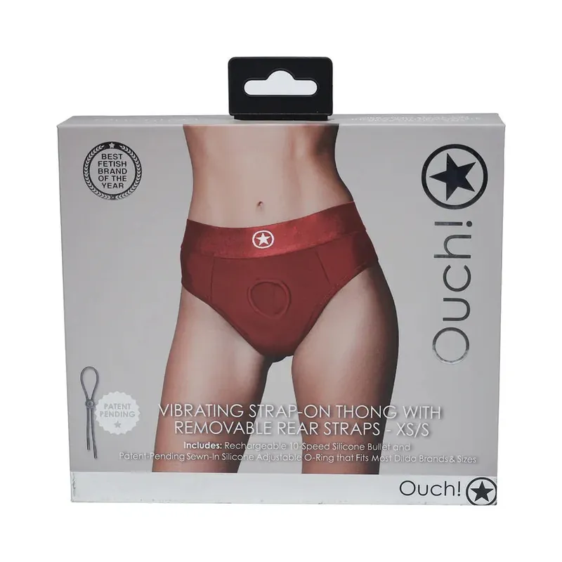 Ouch! Vibrating Strap-On Thong with Removable Butt Straps - Red Original