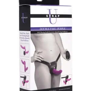 Strap U Double Take Vibrating Adjustable Strap On Silicone Rechargeable Waterproof Purple Reduced Price