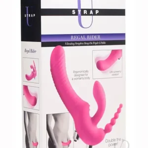 Strap U Real Rider Silicone Vibrating Strapless Strap On Triple G Dildo With 2 Bullets Waterproof Pink 9 Inches New Arrival