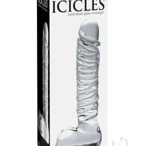 Fresh Stock Icicles No 63 Textured Glass Dildo With Balls Clear 8.5 Inch