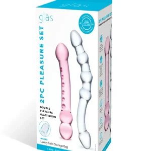 Free Shipping Glas 2 Pc Double Pleasure Glass Dildo Set