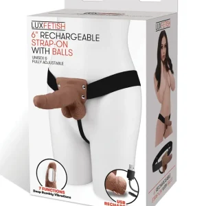 Authentic Lux Fetish 6″ Rechargeable Strap On w/Balls – Brown