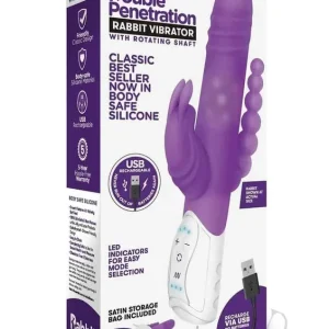 Rabbit Essentials Rechargeable Double Penetration Rabbit Vibe Purple Order Now