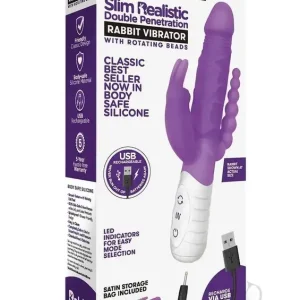 Factory Price Rabbit Essentials Rechargeable Slim Double Penetration Rabbit Vibe Purple