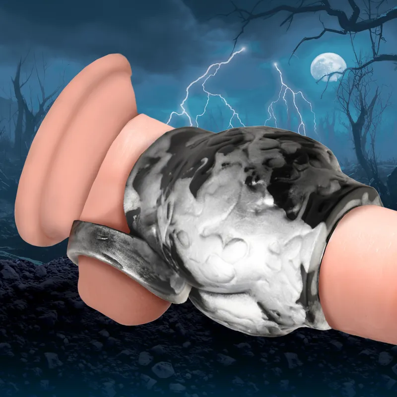 Night Prowler Silicone Penis Sleeve + Ball Stretcher - Medium Mega Sale