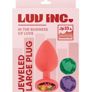 Luv Inc. Jeweled Silicone Butt Plug w/Three Stones – Large Coral Must Have