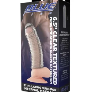 Final Sale Blue Line C & B 6.5″ Textured Penis Enhancing Sleeve Extension – Clear