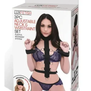 Lux Fetish 3 pc Adjustable Neck & Wristraint Set Authentic