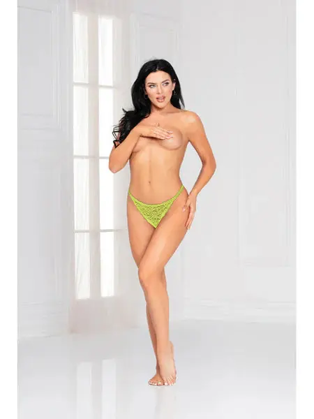 Bargain Leopard Mesh Cheeky Panty With Lace Trim - Chartreuse