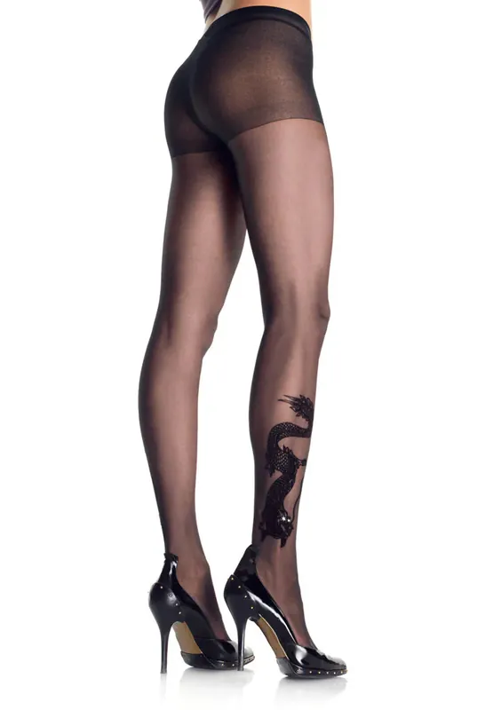 Leg Avenue Style 9910Dragon Tattoo Sheer Pantyhose Black One Size Fits Most Budget