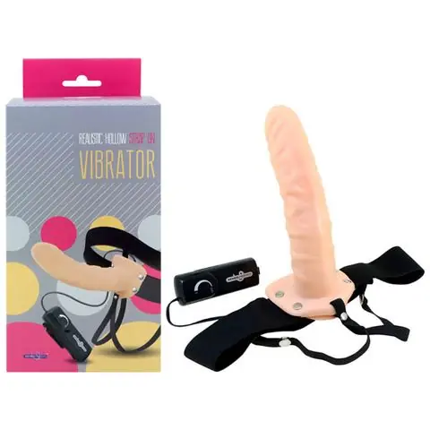 Realistic Hollow Strap-On Vibrator - Flesh 8'' Hollow Vibrating Strap-On Discount