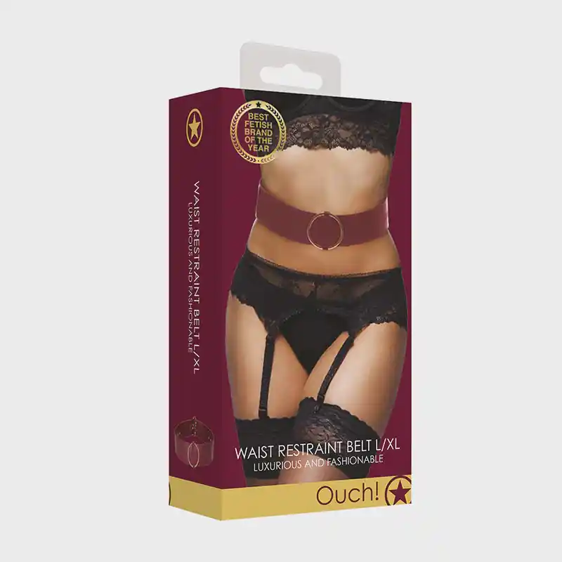 Ouch! Halo Ringed Waist Restraint Belt Burgundy L/XL Time-Limited