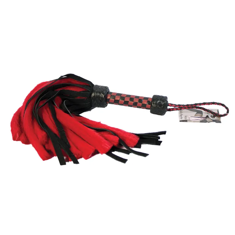 Certified Suede and Fluff MINI Flogger – 18″ – Red/Black