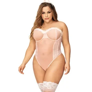 Sexy Bunny Underwire Bodysuit w/Lace Up Back & Head Piece Pink 3X/4X Best Choice