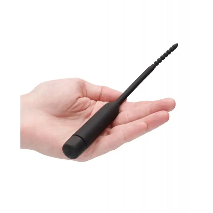 Factory Price Shots Ouch Urethral Sounding Silicone Vibrating Bullet Plug w/Beaded Tip - Black