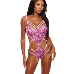 Strappy Floral Lace Teddy - Pink XL Exclusive Offer