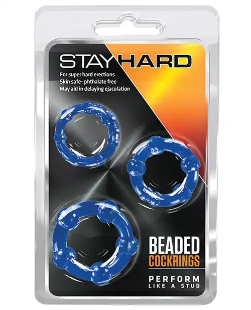 Blush Stay Hard Beaded Cock Rings 3 Pack - Blue Big Sale