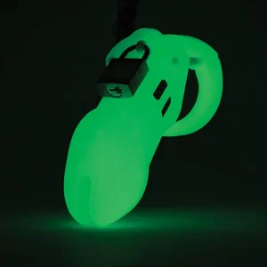 Get Yours CB-6000 3 1/4" Cock Cage & Lock Set - Glow in the Dark