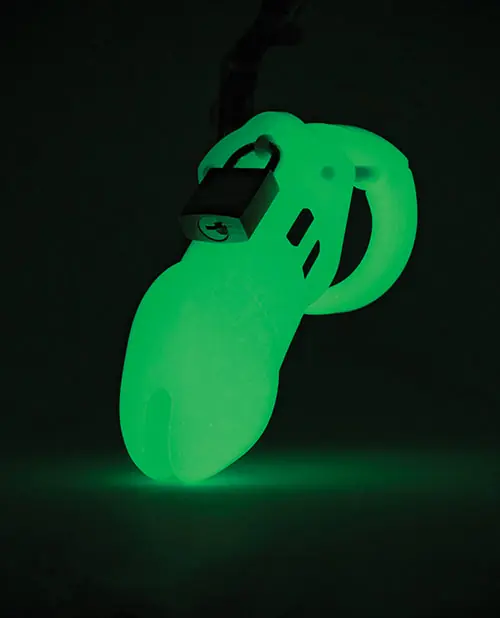 Get Yours CB-6000 3 1/4" Cock Cage & Lock Set - Glow in the Dark