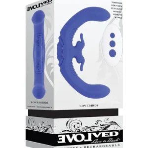 Weekend Sale Evolved Lovebirds Curved Dual-Ended Rabbit Vibe w/Remote Control - Blue