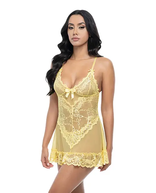 Valentine Lacey Babydoll w/G-String - Pale Banana XL Exclusive